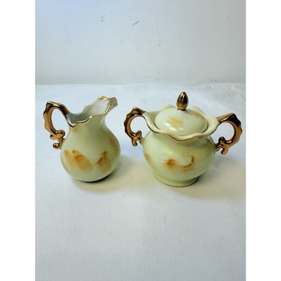 Vintage Enesco Floral With Gold Trim Cream And Sugar Set - Picture 3 of 9